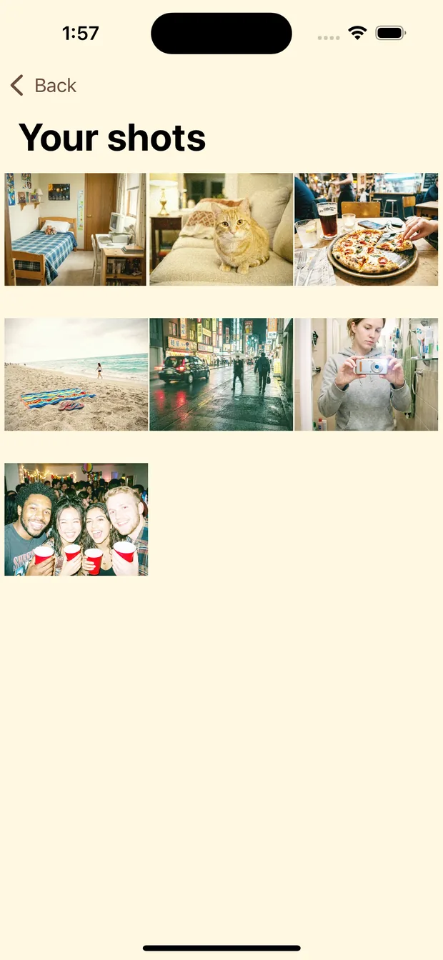 In-app gallery of retro shots